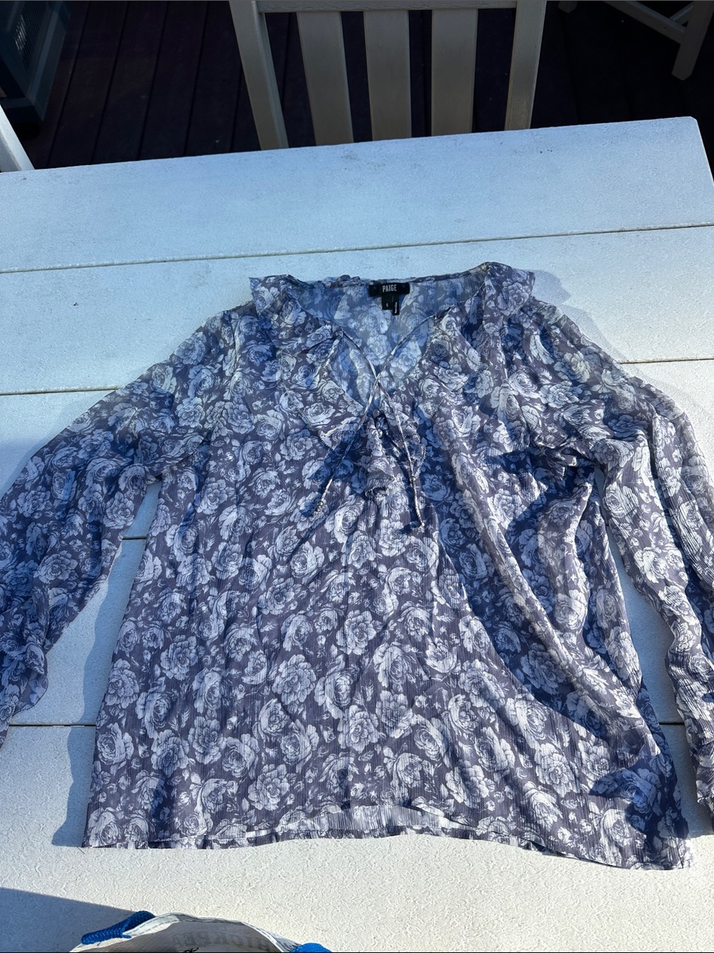PAIGE Blue Floral V-Neck Tie Blouse